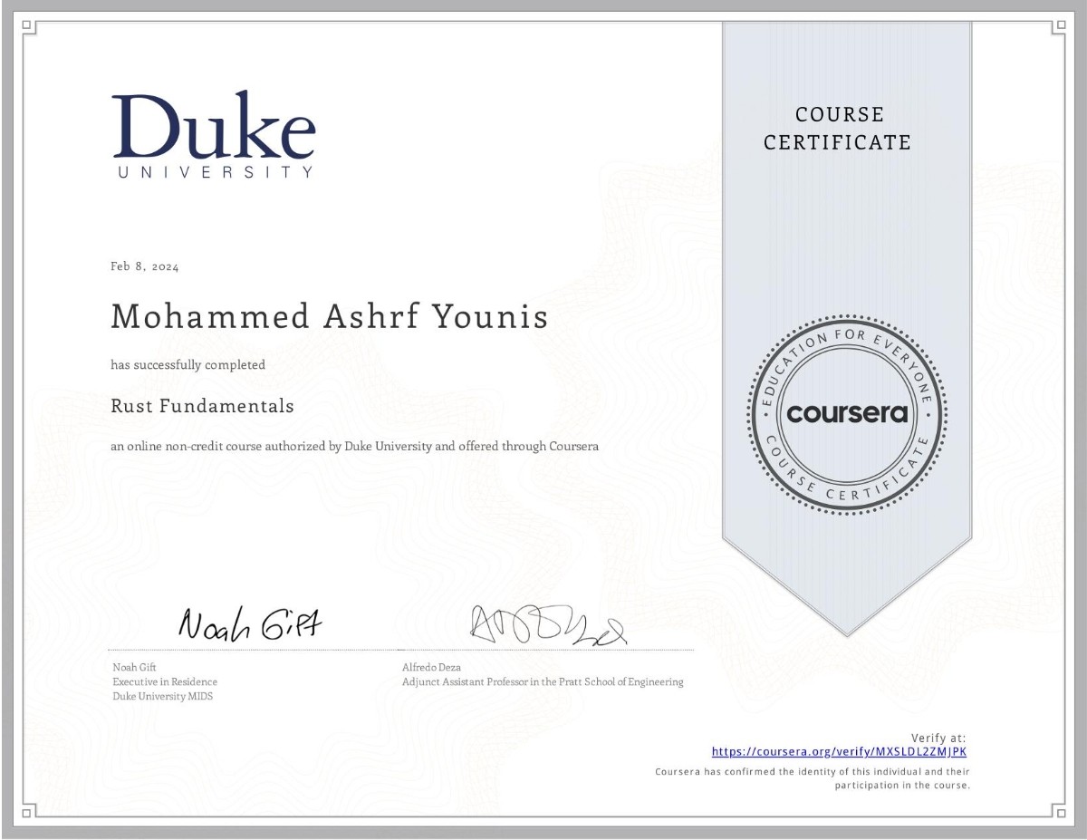 Rust certificate